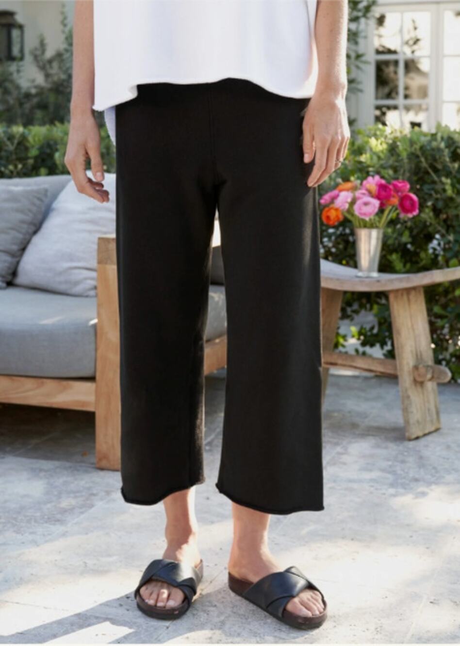 Frank & Eileen Catherine 24 Crop Wide Leg Sweatpants Black Triple Fleece Size XL